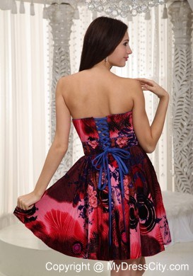 Strapless Mini-length Printing Fabric Cool Back Dress for Prom