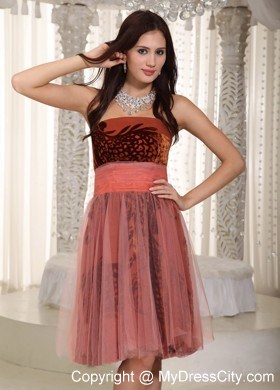 Printing and Tulle Strapless Belt Knee-length Prom Dress on Sale