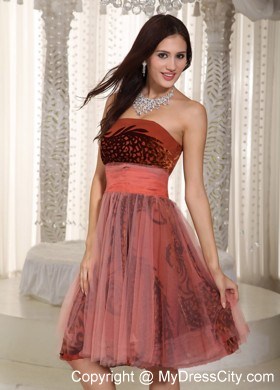 Printing and Tulle Strapless Belt Knee-length Prom Dress on Sale