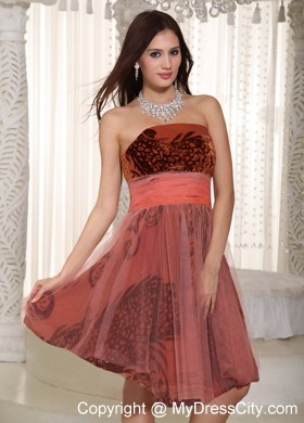 Printing and Tulle Strapless Belt Knee-length Prom Dress on Sale