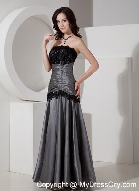 Lace Strapless Ruching Grey Taffeta Cool Back Prom Dress