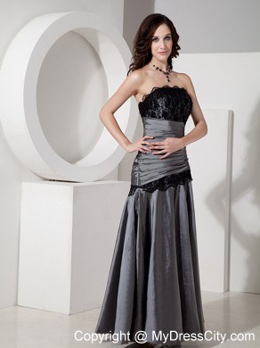 Lace Strapless Ruching Grey Taffeta Cool Back Prom Dress