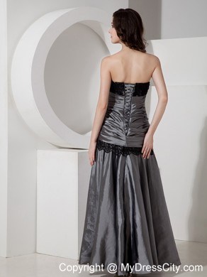 Lace Strapless Ruching Grey Taffeta Cool Back Prom Dress