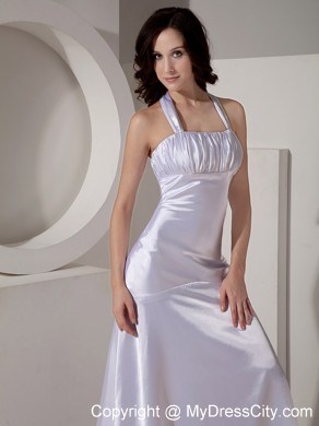 White Halter Top Watteau Train Ryching Prom Dress for Ladies