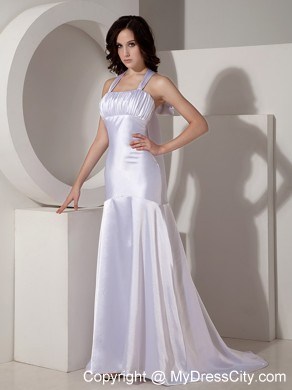 White Halter Top Watteau Train Ryching Prom Dress for Ladies