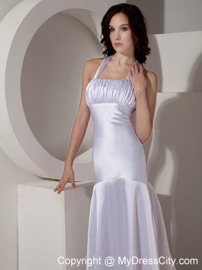 White Halter Top Watteau Train Ryching Prom Dress for Ladies