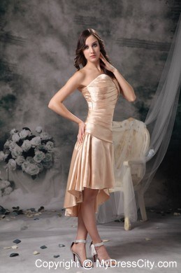 Sweetheart High-low Ruche Satin Short Champagne Prom Dress