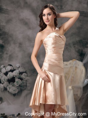 Sweetheart High-low Ruche Satin Short Champagne Prom Dress