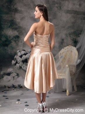 Sweetheart High-low Ruche Satin Short Champagne Prom Dress