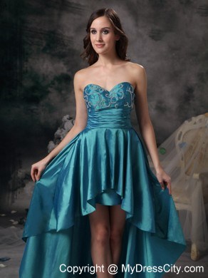 Sweetheart High-low Taffeta Appliques Prom Homecoming Dress