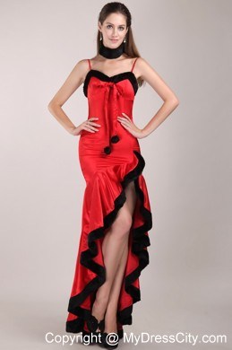 Red and Black Beading Straps High-low Back Out Prom Dress