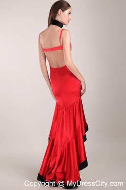 Red and Black Beading Straps High-low Back Out Prom Dress