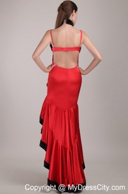 Red and Black Beading Straps High-low Back Out Prom Dress