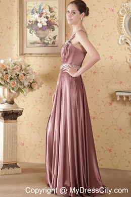 One Shoulder Beading and Ruche Sash Brush Train Prom Dress