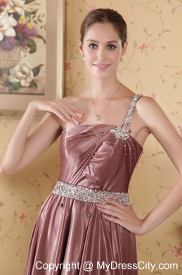 One Shoulder Beading and Ruche Sash Brush Train Prom Dress