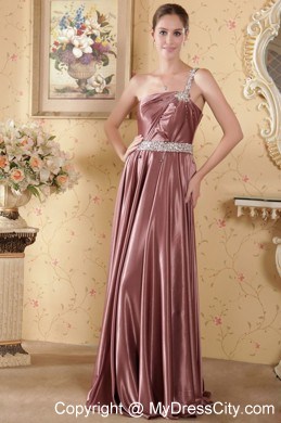 One Shoulder Beading and Ruche Sash Brush Train Prom Dress