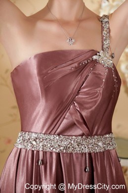 One Shoulder Beading and Ruche Sash Brush Train Prom Dress