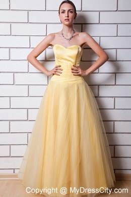 Gold Sweetheart Ruching Cool Back Prom Dress Made by Tulle