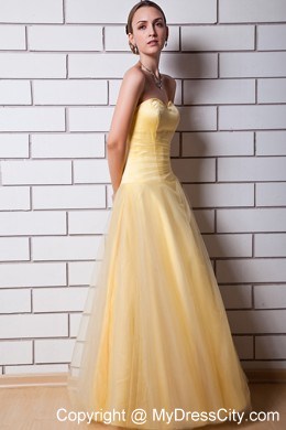 Gold Sweetheart Ruching Cool Back Prom Dress Made by Tulle