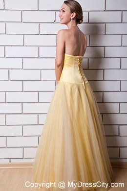 Gold Sweetheart Ruching Cool Back Prom Dress Made by Tulle