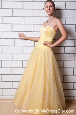 Gold Sweetheart Ruching Cool Back Prom Dress Made by Tulle