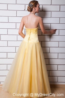 Gold Sweetheart Ruching Cool Back Prom Dress Made by Tulle