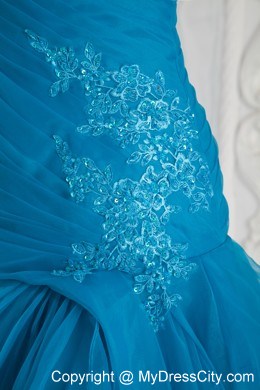 Teal Sweetheart Mermaid Prom Dress with Brush Train and Appliques