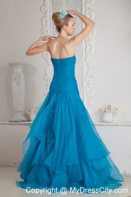 Teal Sweetheart Mermaid Prom Dress with Brush Train and Appliques