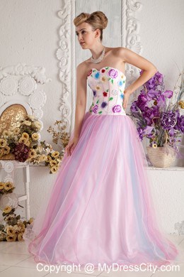 Colorful Appliques Sweetheart Tulle Layers Prom Gown for 2013