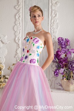 Colorful Appliques Sweetheart Tulle Layers Prom Gown for 2013