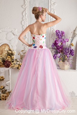 Colorful Appliques Sweetheart Tulle Layers Prom Gown for 2013