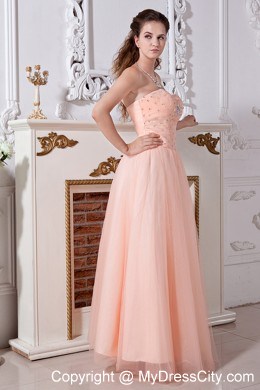 Tulle Sweetheart Peach Prom Dress with Beading and Cool Back