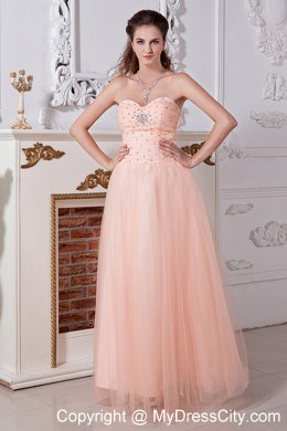 Tulle Sweetheart Peach Prom Dress with Beading and Cool Back