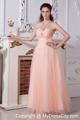 Tulle Sweetheart Peach Prom Dress with Beading and Cool Back