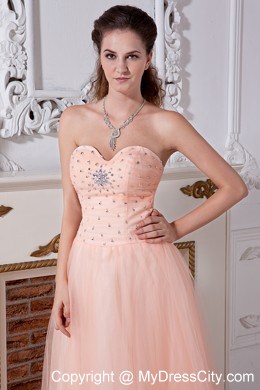 Tulle Sweetheart Peach Prom Dress with Beading and Cool Back