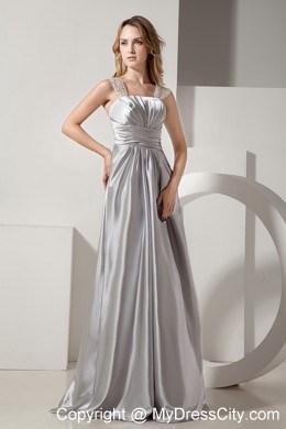 Sliver Straps Ruche and Beading Satin Prom Dress on Promotion