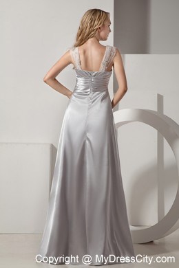 Sliver Straps Ruche and Beading Satin Prom Dress on Promotion