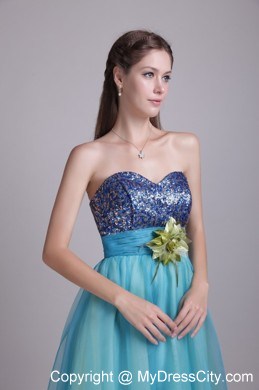 Organza Sweetheart Handle-made Flower sequin Prom Dress for Ladies