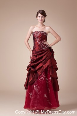 Embroidery Handmade Flowers Strapless Ruched prom dress