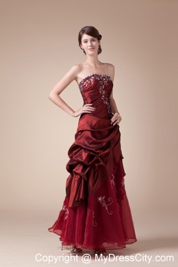 Embroidery Handmade Flowers Strapless Ruched prom dress