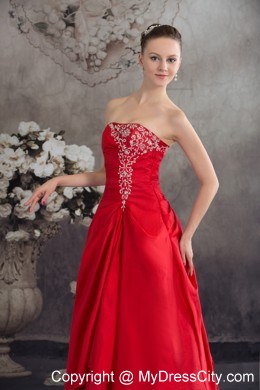 Discount Appliques Strapless Red Lace up Back Layers Prom Dress