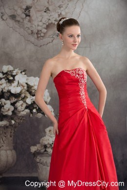 Discount Appliques Strapless Red Lace up Back Layers Prom Dress