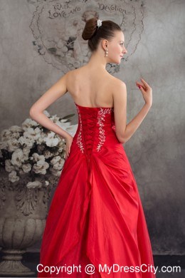 Discount Appliques Strapless Red Lace up Back Layers Prom Dress