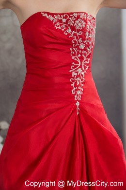 Discount Appliques Strapless Red Lace up Back Layers Prom Dress