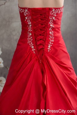 Discount Appliques Strapless Red Lace up Back Layers Prom Dress