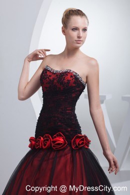 Sweetheart Hand Made Flowers Appliques Beaded Prom Gown