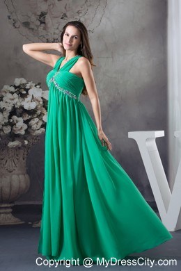 Beading and Ruching Green V-neck Chiffon Prom Dress for Ladies