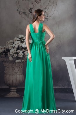 Beading and Ruching Green V-neck Chiffon Prom Dress for Ladies