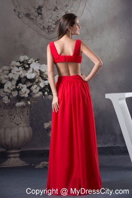 Red Ruching Cut Outs Cool Back Straps Chiffon Prom Dress