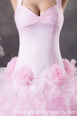 Halter High-low Prom Dress with Ruffles and Handmade Flowers